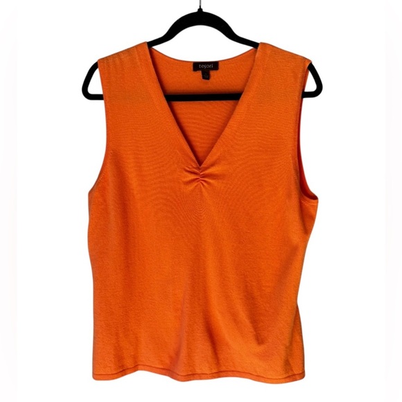 Tesori Women’s Peach Ruched Classic Cashmere Blend Tank Shell Size XL - Picture 1 of 4